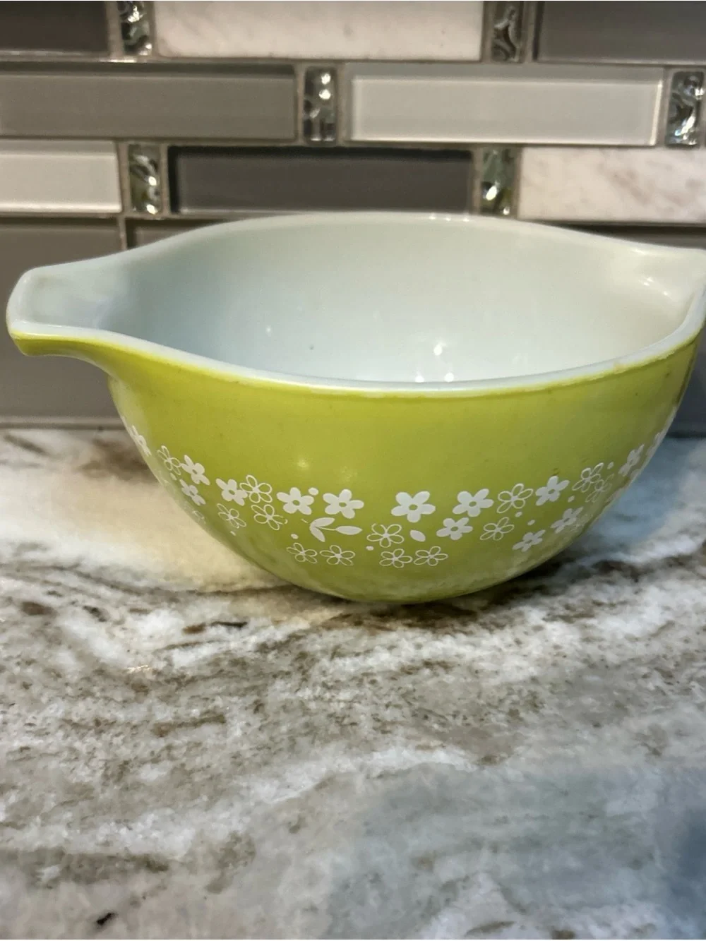 Rare Pyrex 441 Spring Blossom Crazy Green Daisy 750 ML Mixing Cinderella BOWL